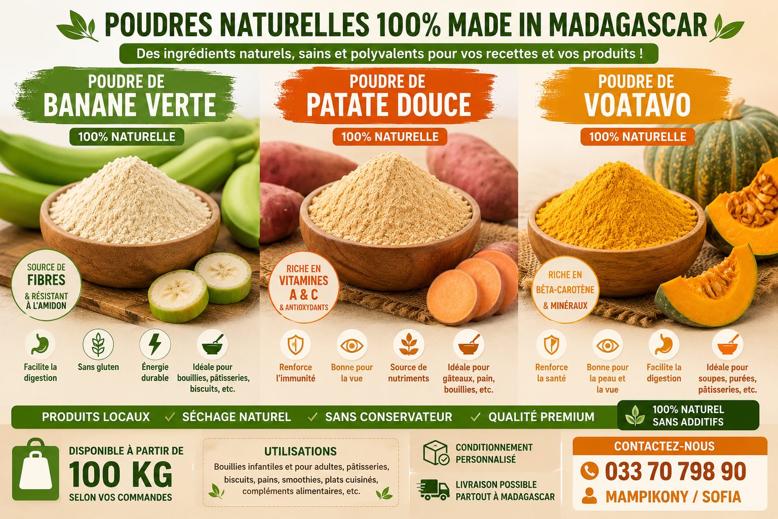Poudre:  manioc, Patate douce, voatavo 💯 Naturel  – Sofia